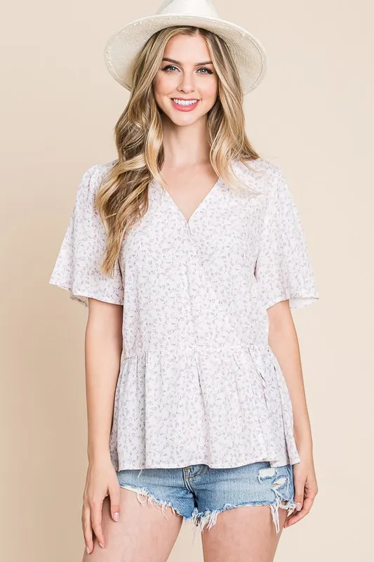 Lime 'N' Chili Ditsy Print V-Neck Short Sleeve Wrap Blouse