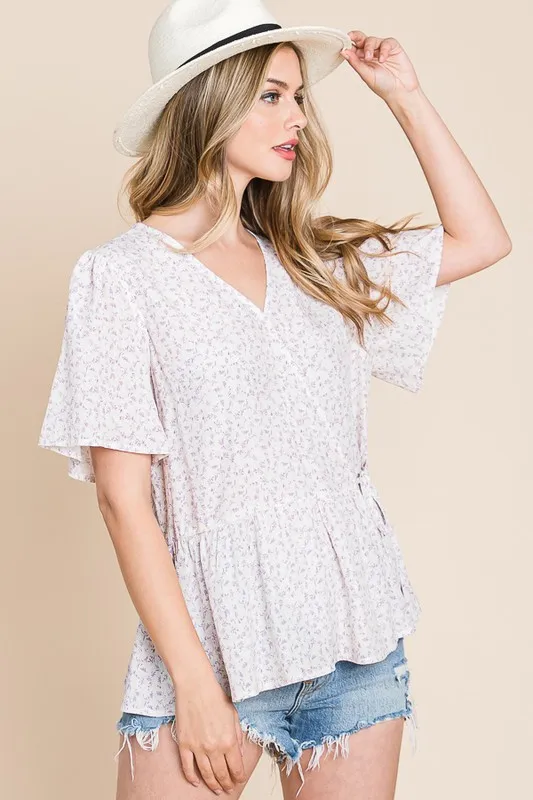 Lime 'N' Chili Ditsy Print V-Neck Short Sleeve Wrap Blouse - Image 2