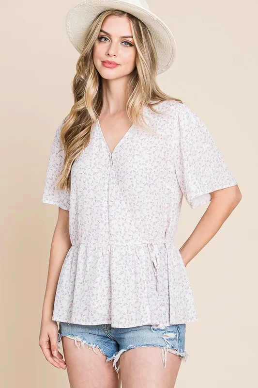 Lime 'N' Chili Ditsy Print V-Neck Short Sleeve Wrap Blouse - Image 4