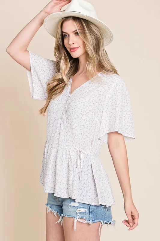 Lime 'N' Chili Ditsy Print V-Neck Short Sleeve Wrap Blouse - Image 5