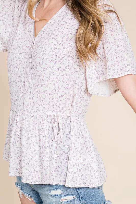 Lime 'N' Chili Ditsy Print V-Neck Short Sleeve Wrap Blouse - Image 7