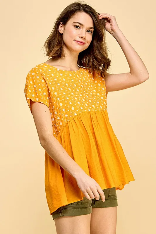 Lime 'N' Chili Embroidered Short Sleeve Pleated Babydoll Top - Image 4
