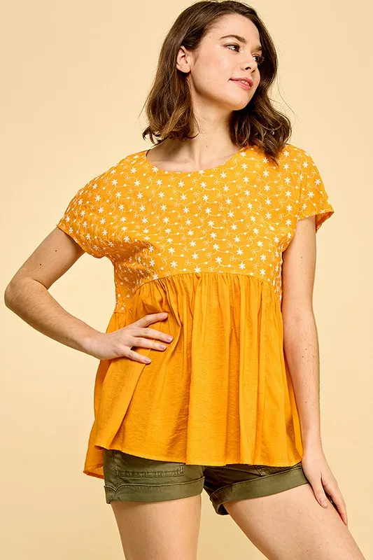 Lime 'N' Chili Embroidered Short Sleeve Pleated Babydoll Top - Image 5