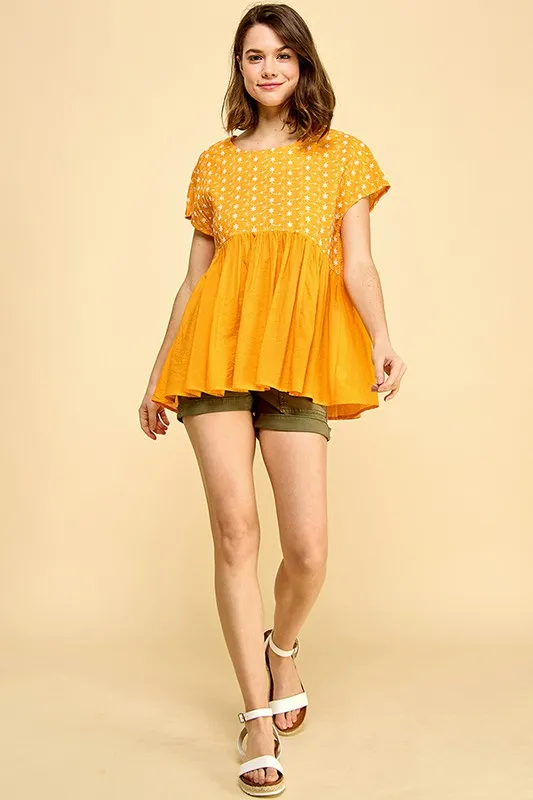 Lime 'N' Chili Embroidered Short Sleeve Pleated Babydoll Top - Image 7