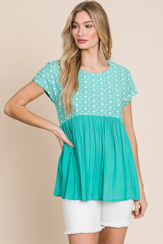Lime 'N' Chili Full Size Embroidered Short Sleeve Pleated Babydoll Top Plus Size - Image 4