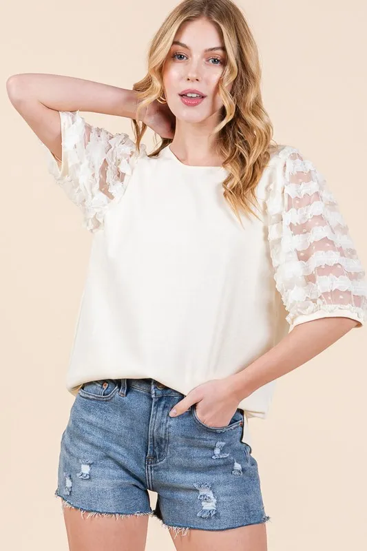 Lime 'N' Chili Full Size Lace Puff Sleeve Round Neck Top Plus Size - Image 4