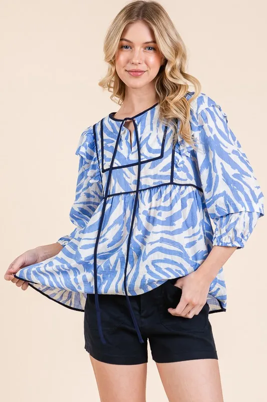 Lime 'N' Chili Graphic Print Solid Trim Quarter Sleeve Blouse - Image 11