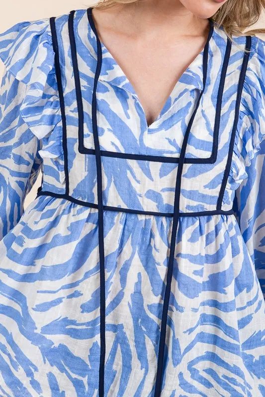 Lime 'N' Chili Graphic Print Solid Trim Quarter Sleeve Blouse - Image 14