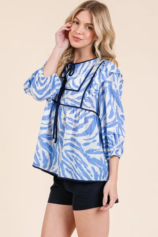 Lime 'N' Chili Graphic Print Solid Trim Quarter Sleeve Blouse - Image 2
