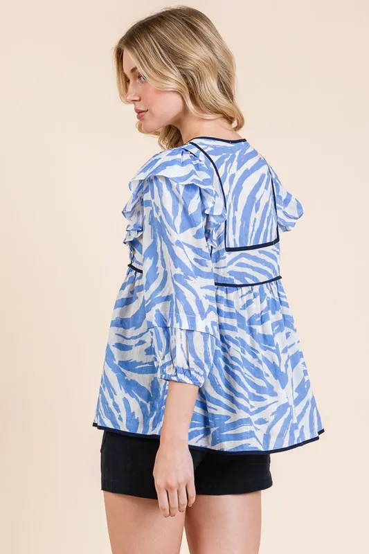Lime 'N' Chili Graphic Print Solid Trim Quarter Sleeve Blouse - Image 3