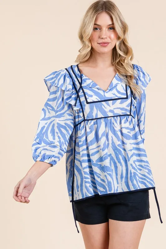 Lime 'N' Chili Graphic Print Solid Trim Quarter Sleeve Blouse - Image 4