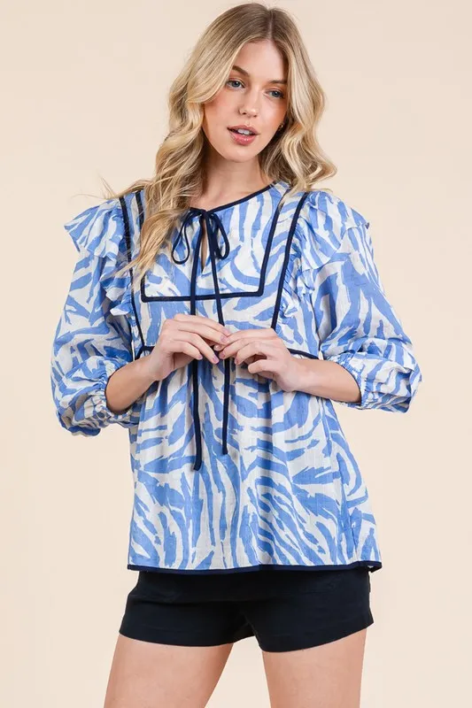 Lime 'N' Chili Graphic Print Solid Trim Quarter Sleeve Blouse - Image 5
