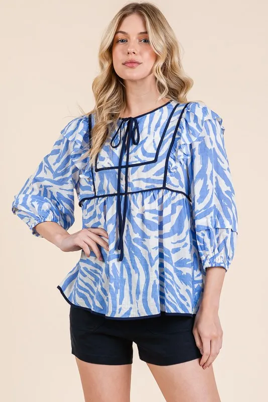 Lime 'N' Chili Graphic Print Solid Trim Quarter Sleeve Blouse - Image 6
