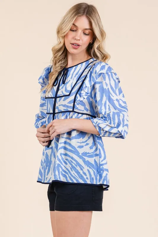 Lime 'N' Chili Graphic Print Solid Trim Quarter Sleeve Blouse - Image 8