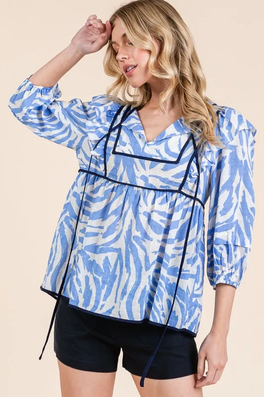 Lime 'N' Chili Graphic Print Solid Trim Quarter Sleeve Blouse - Image 9