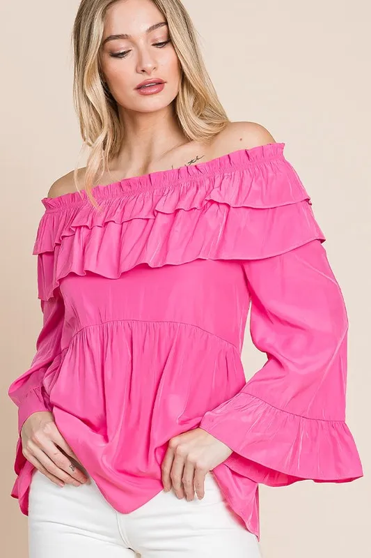 Lime 'N' Chili Ruffled Trumpet Sleeve Off-The-Shoulder Top - Image 4