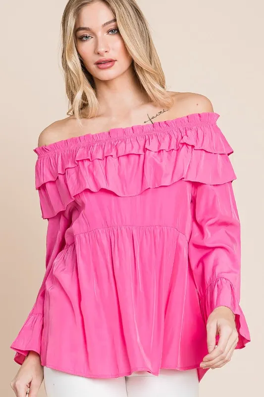 Lime 'N' Chili Ruffled Trumpet Sleeve Off-The-Shoulder Top - Image 5