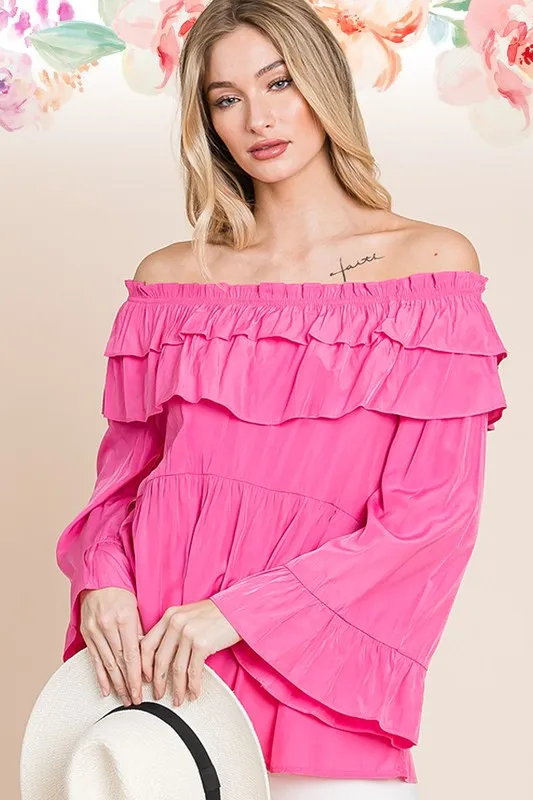 Lime 'N' Chili Ruffled Trumpet Sleeve Off-The-Shoulder Top - Image 6