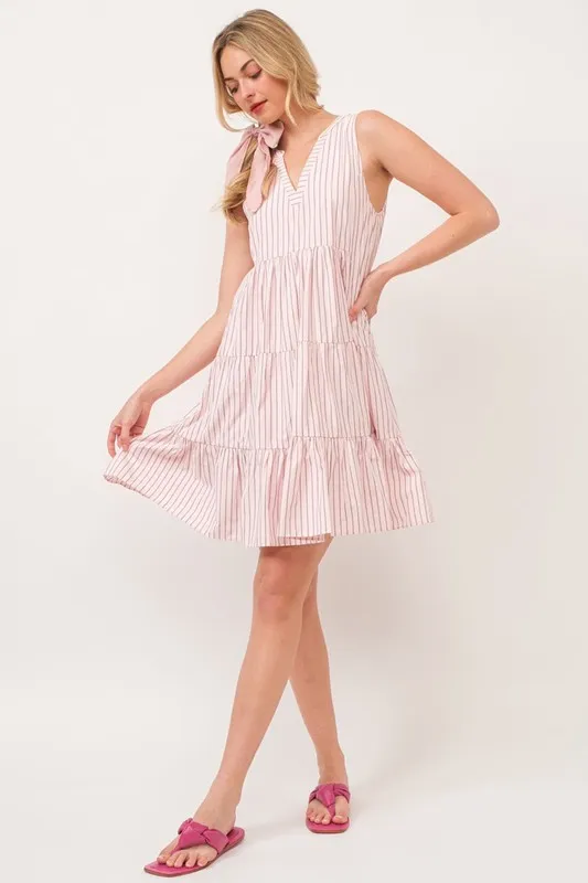 Lime 'N' Chili Striped Sleeveless V-Neck Tiered Dress - Image 2