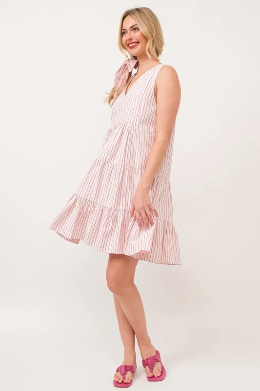 Lime 'N' Chili Striped Sleeveless V-Neck Tiered Dress - Image 3