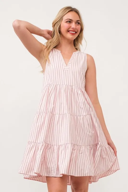 Lime 'N' Chili Striped Sleeveless V-Neck Tiered Dress - Image 7