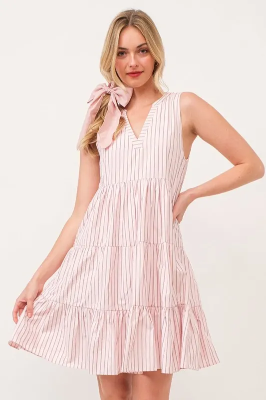 Lime 'N' Chili Striped Sleeveless V-Neck Tiered Dress - Image 8