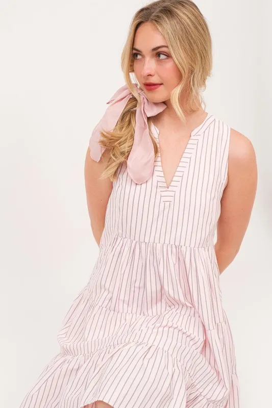 Lime 'N' Chili Striped Sleeveless V-Neck Tiered Dress - Image 9