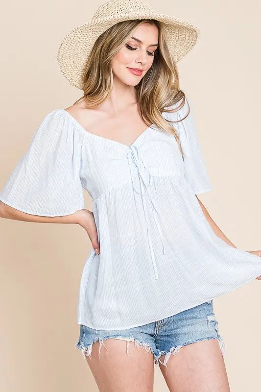 Lime 'N' Chili Thin Striped with Tie Front Babydoll Top - Image 4