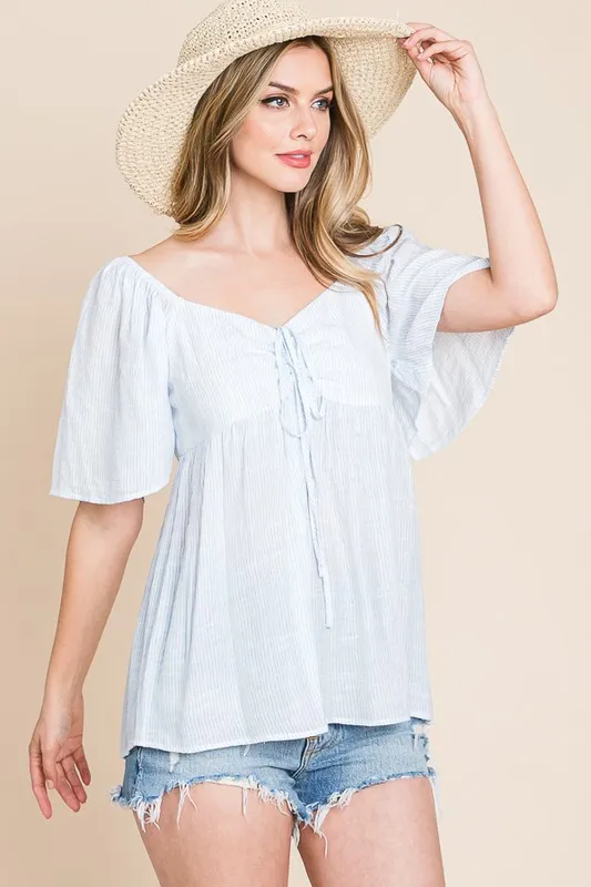 Lime 'N' Chili Thin Striped with Tie Front Babydoll Top - Image 6