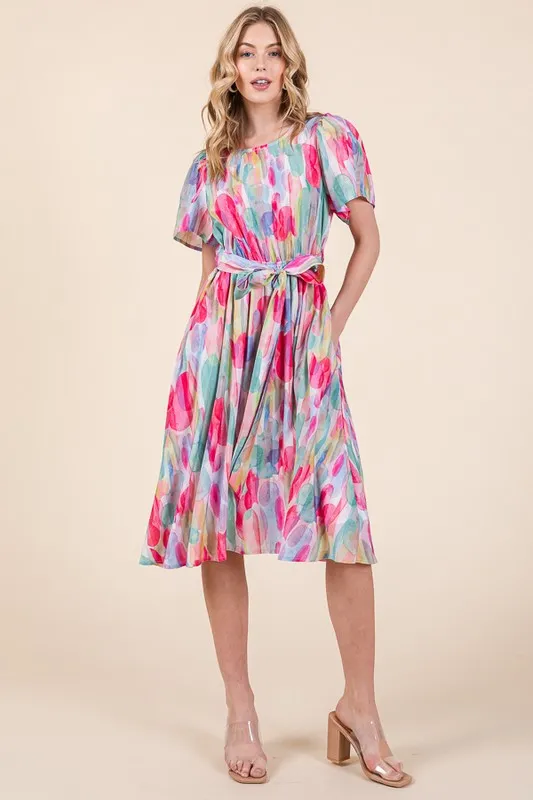Lime 'N' Chili Watercolor Print Tie Front Midi Dress - Image 7