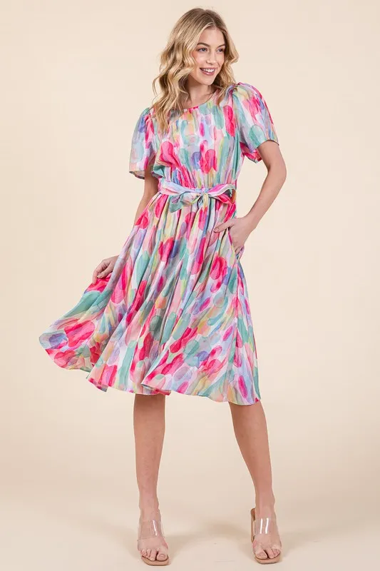 Lime 'N' Chili Watercolor Print Tie Front Midi Dress - Image 8