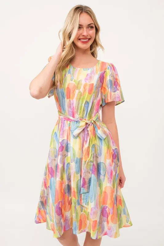 Lime 'N' Chili Watercolor Print Tie Front Midi Dress - Image 5