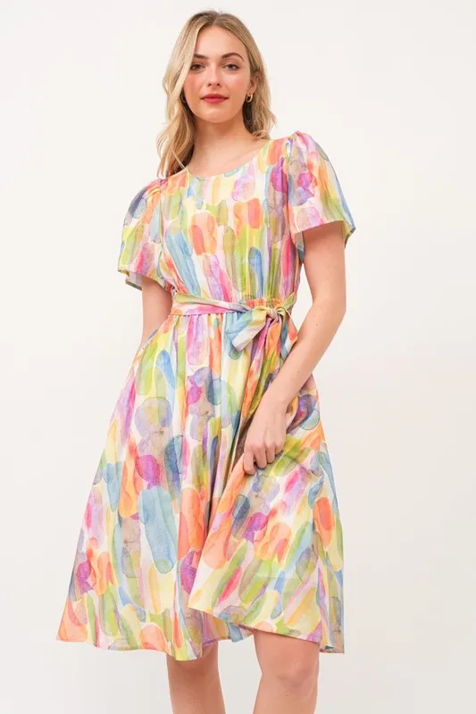 Lime 'N' Chili Watercolor Print Tie Front Midi Dress - Image 6