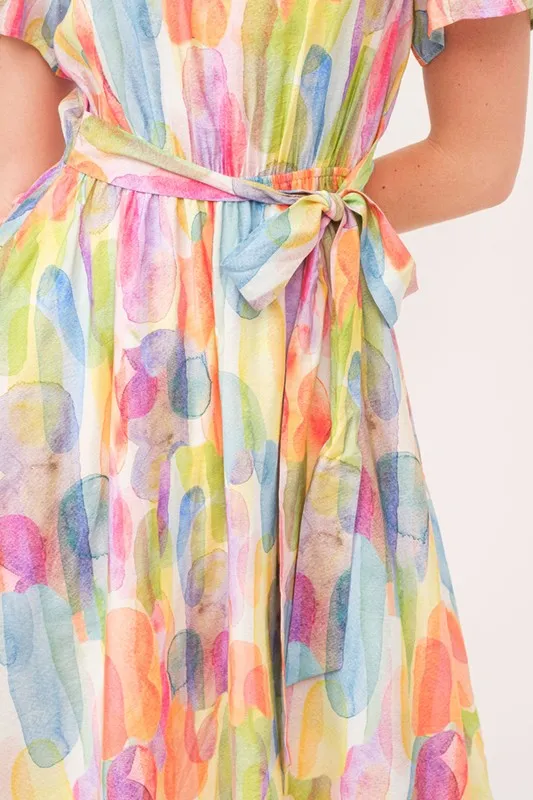 Lime 'N' Chili Watercolor Print Tie Front Midi Dress - Image 9