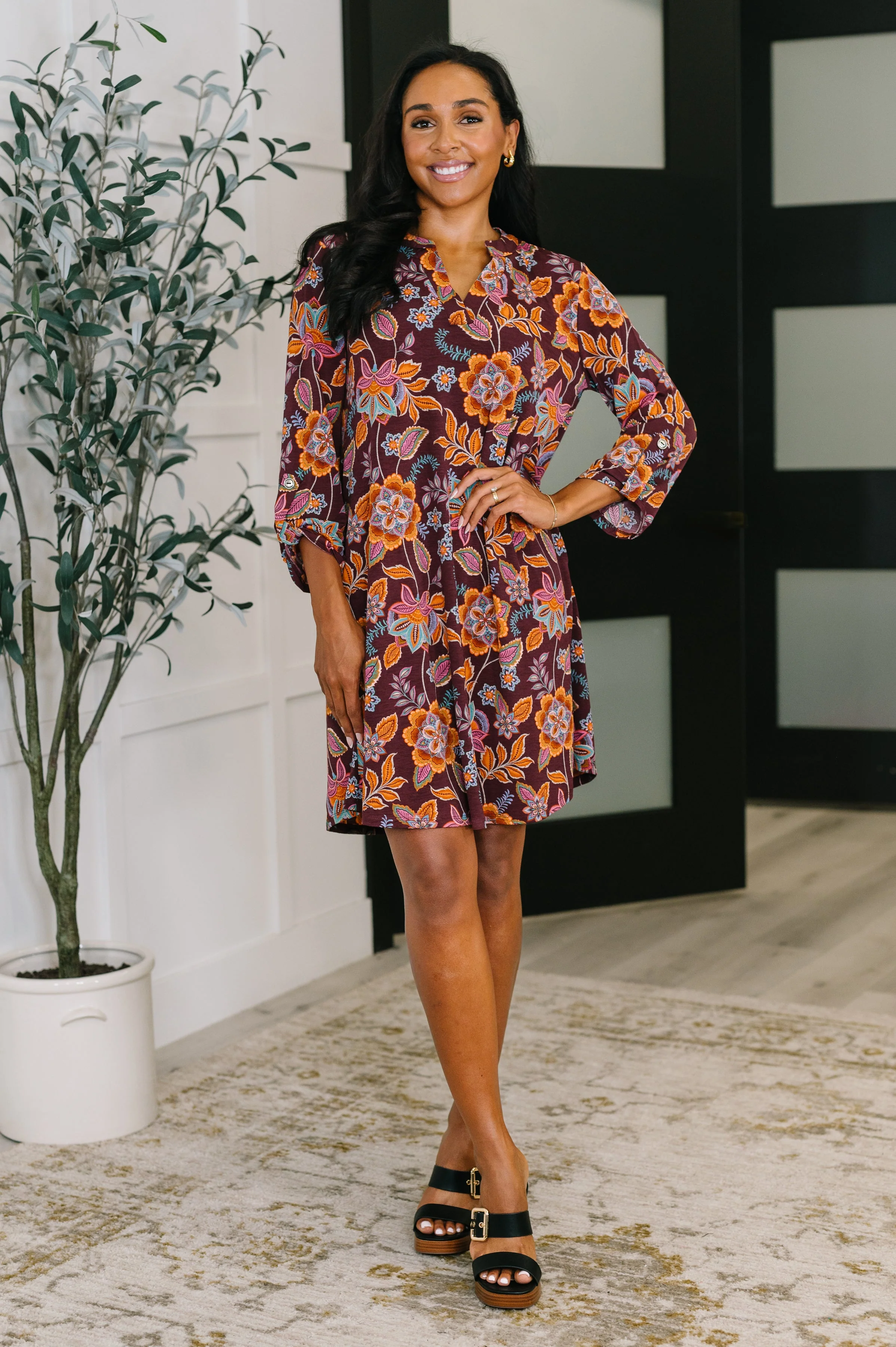 Lizzy Long Sleeve Dress in Chocolate Floral - Image 4
