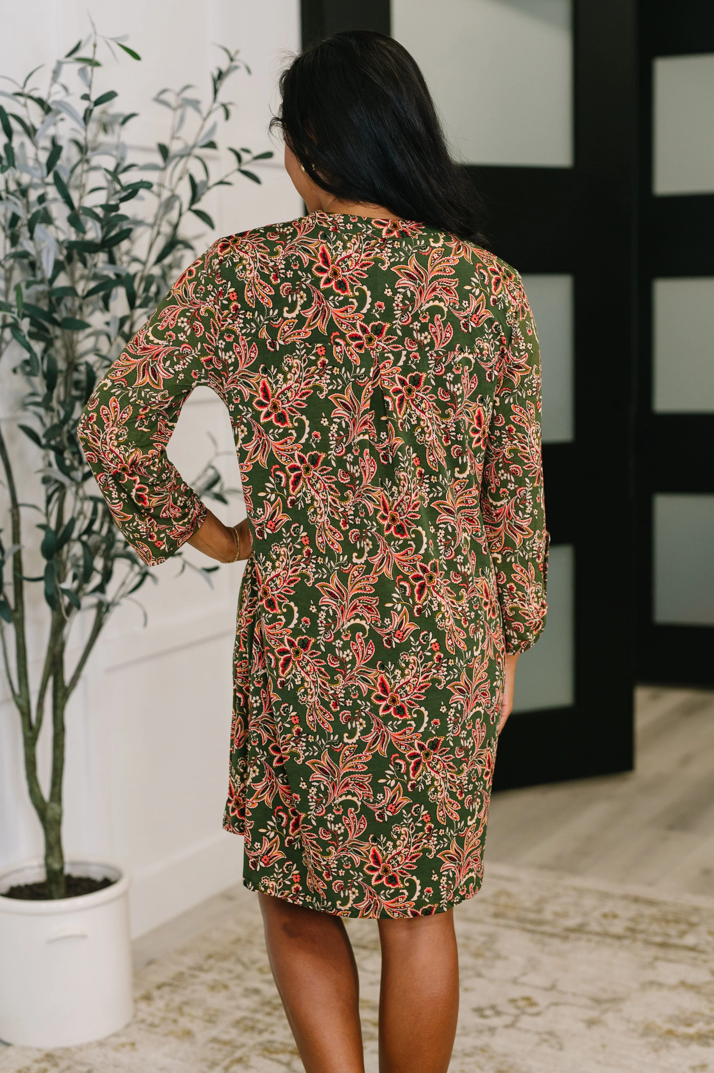 Lizzy Long Sleeve Dress in Olive Paisley - Image 5