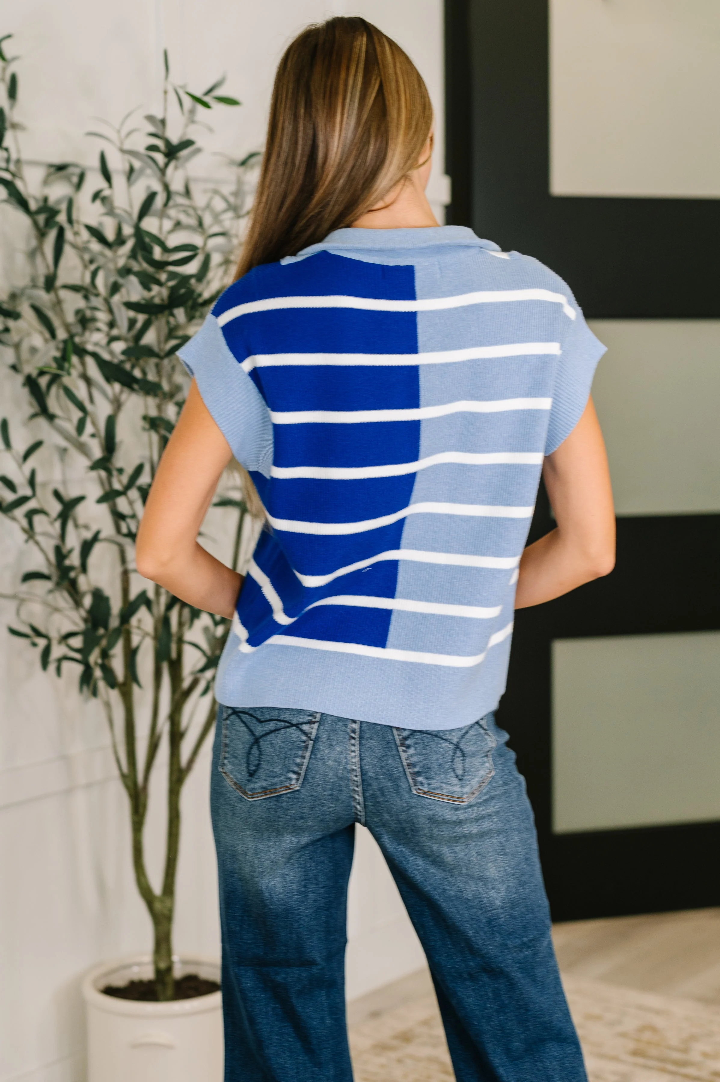 Lonely Traveler Striped Quarter Zip Vest in Blue - Image 4