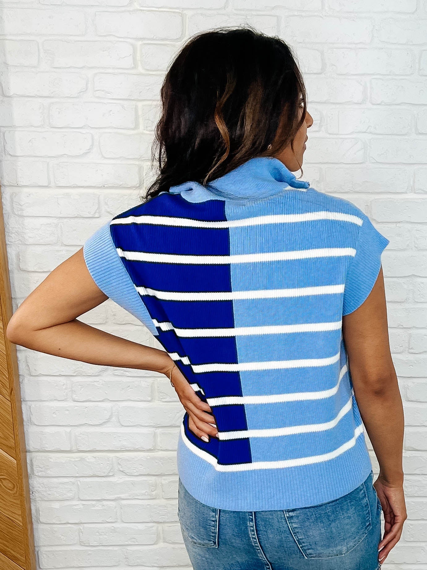 Lonely Traveler Striped Quarter Zip Vest in Blue - Image 4