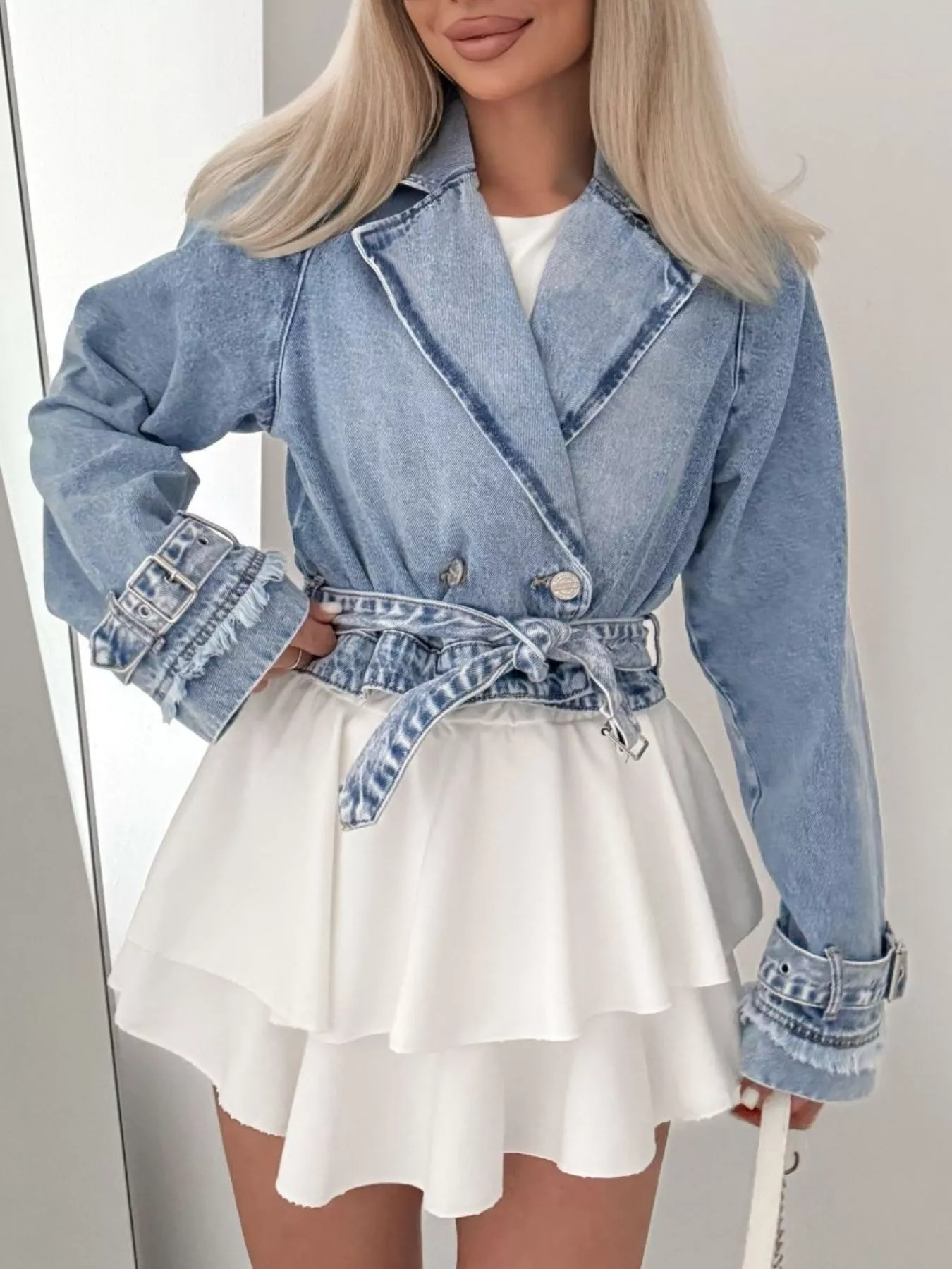 Long Sleeve Crop Denim Jacket - Image 6