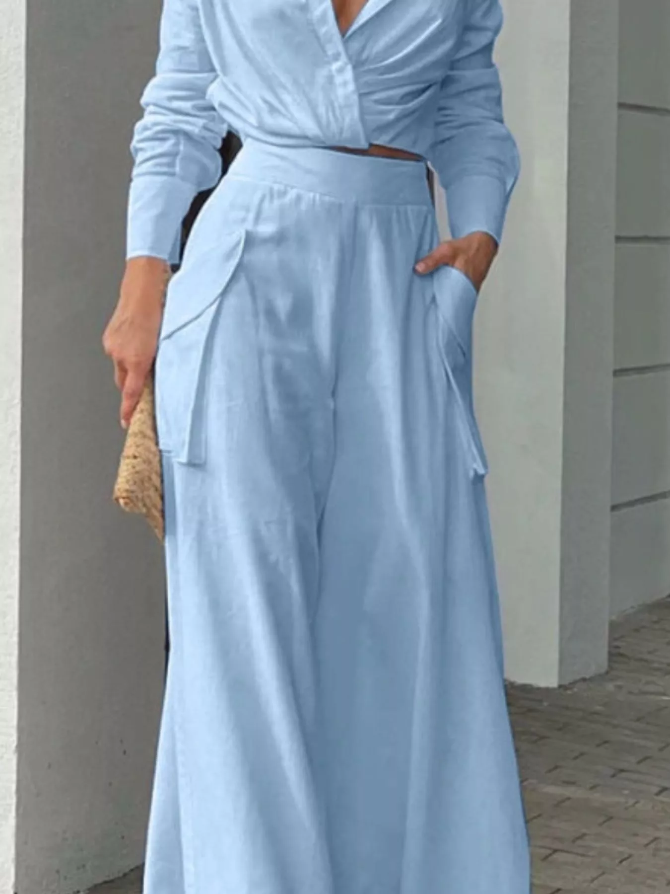 Long Sleeve Shirt and Wide Leg Pants Set - Image 3