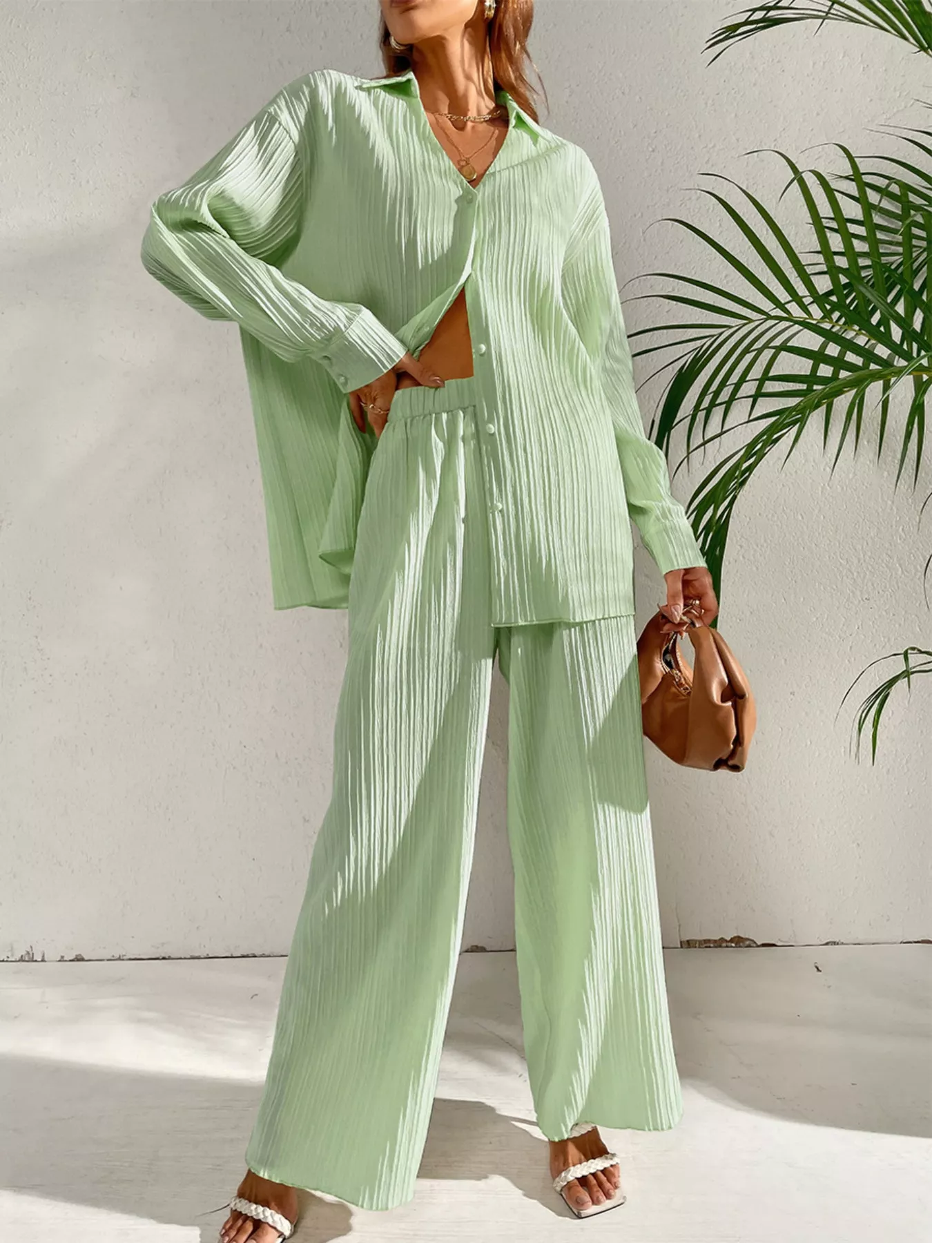 Long Sleeve Shirt & Wide Leg Pants Set - Image 11