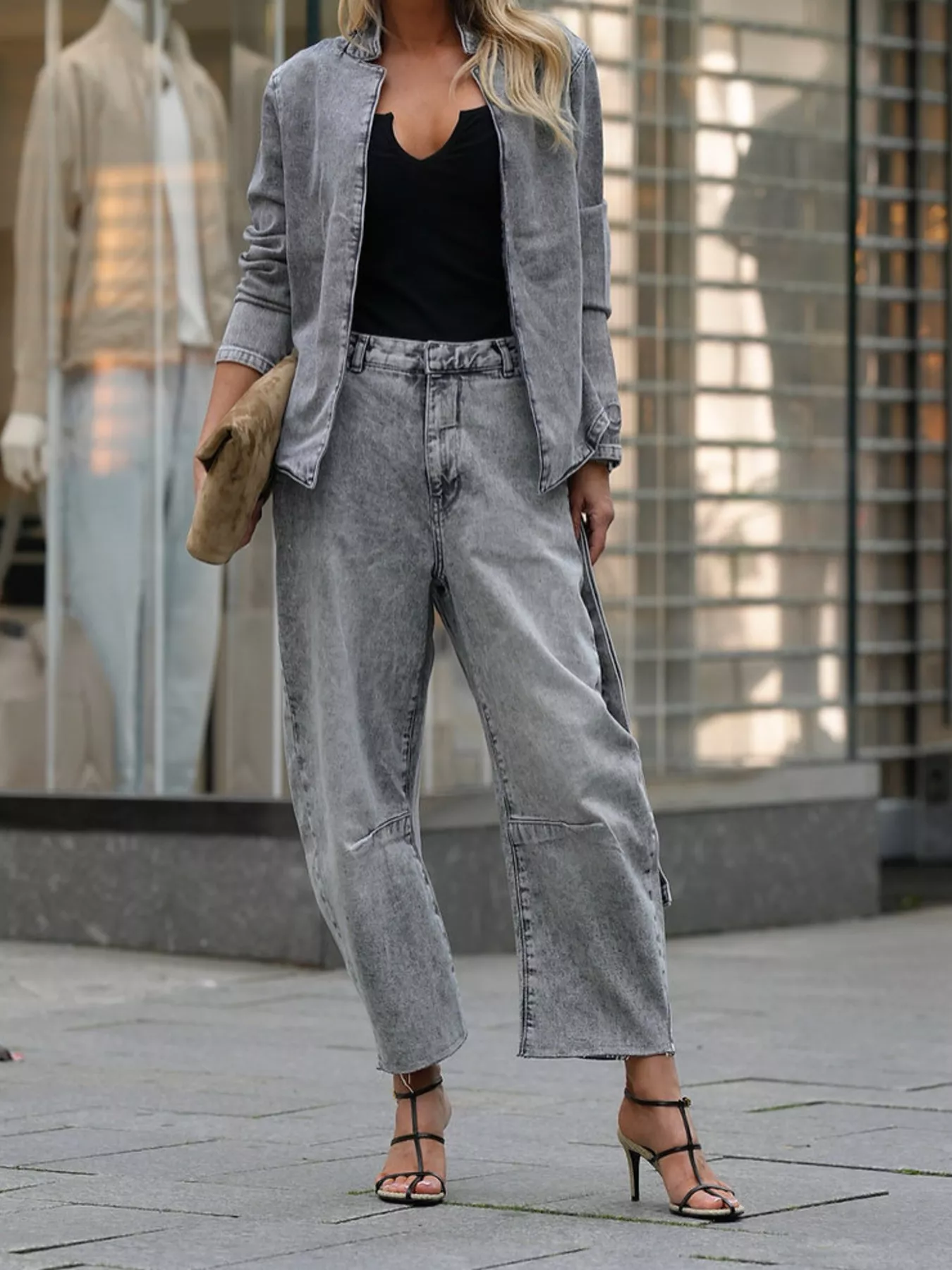 Long Sleeve Top and Wide Leg Jeans Denim Set - Image 4