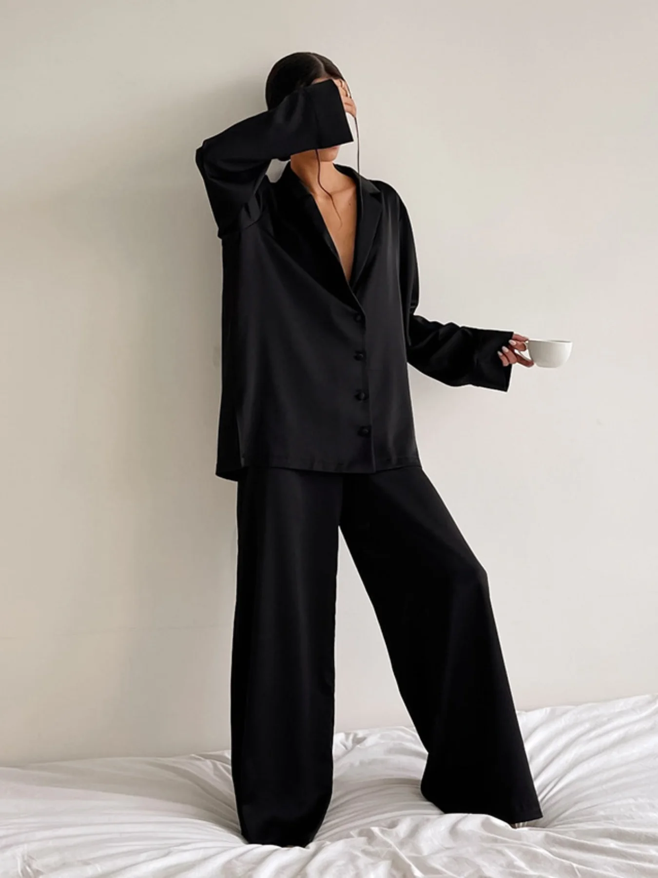 Long Sleeve Top and Wide Leg Pants Lounge Set - Image 2