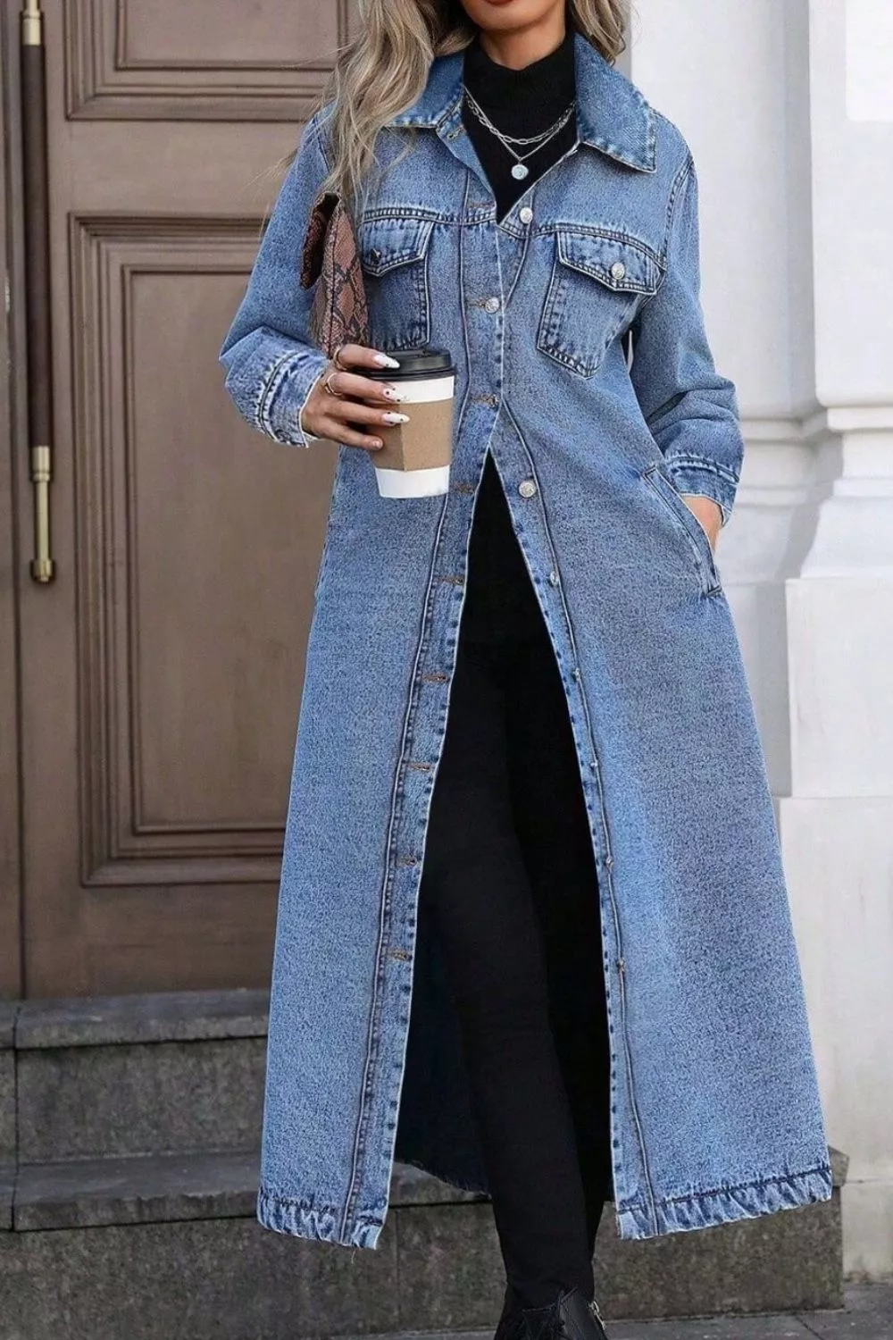 Longline Button-Down Denim Jacket - Image 2