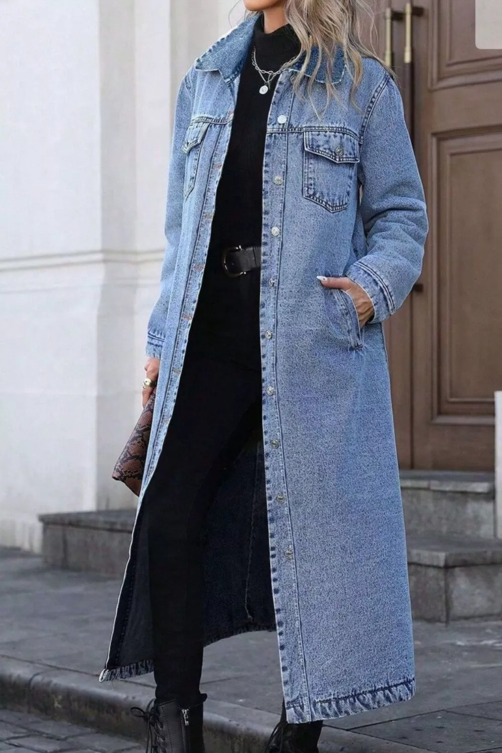Longline Button-Down Denim Jacket - Image 3