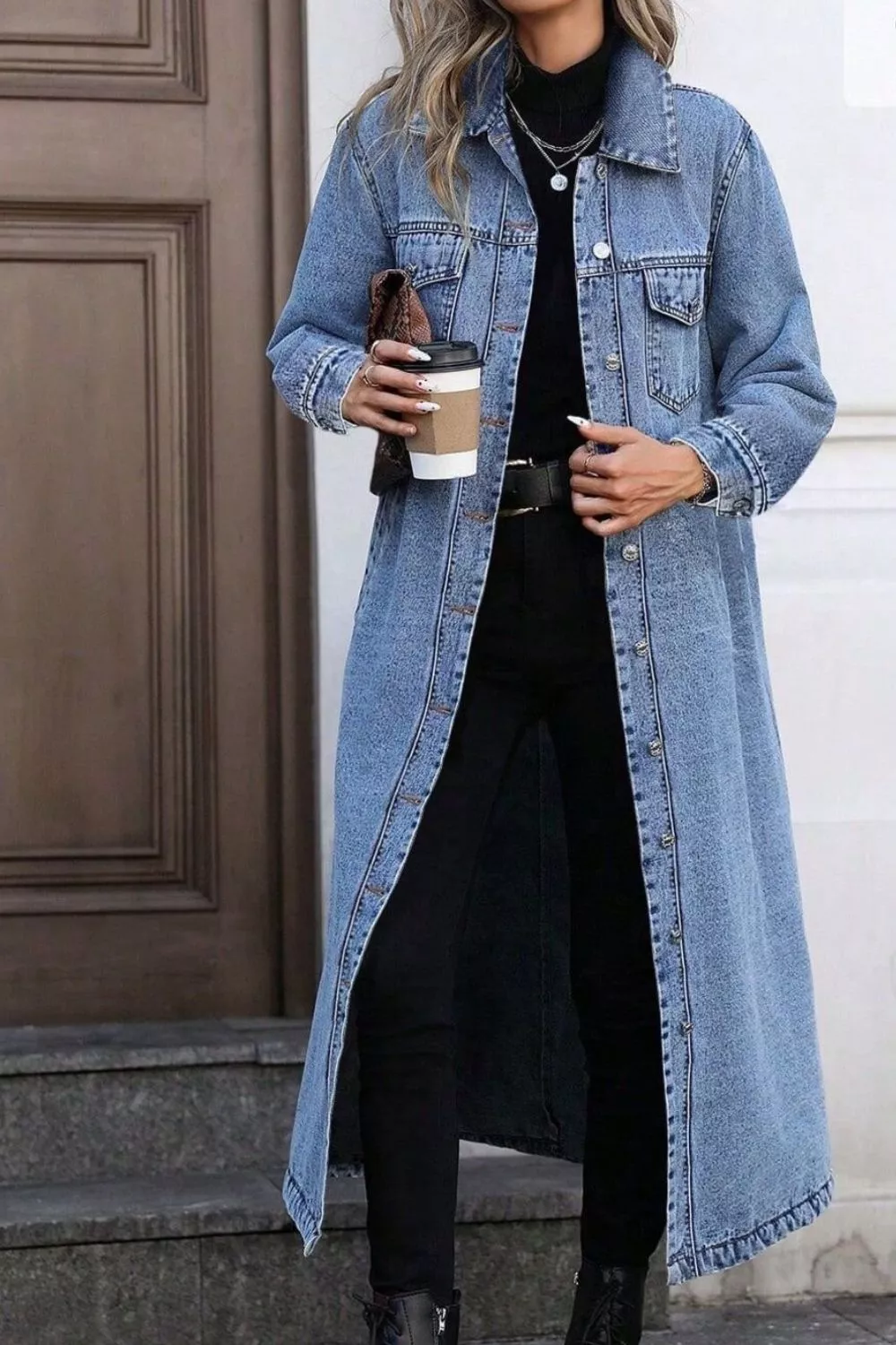 Longline Button-Down Denim Jacket - Image 4