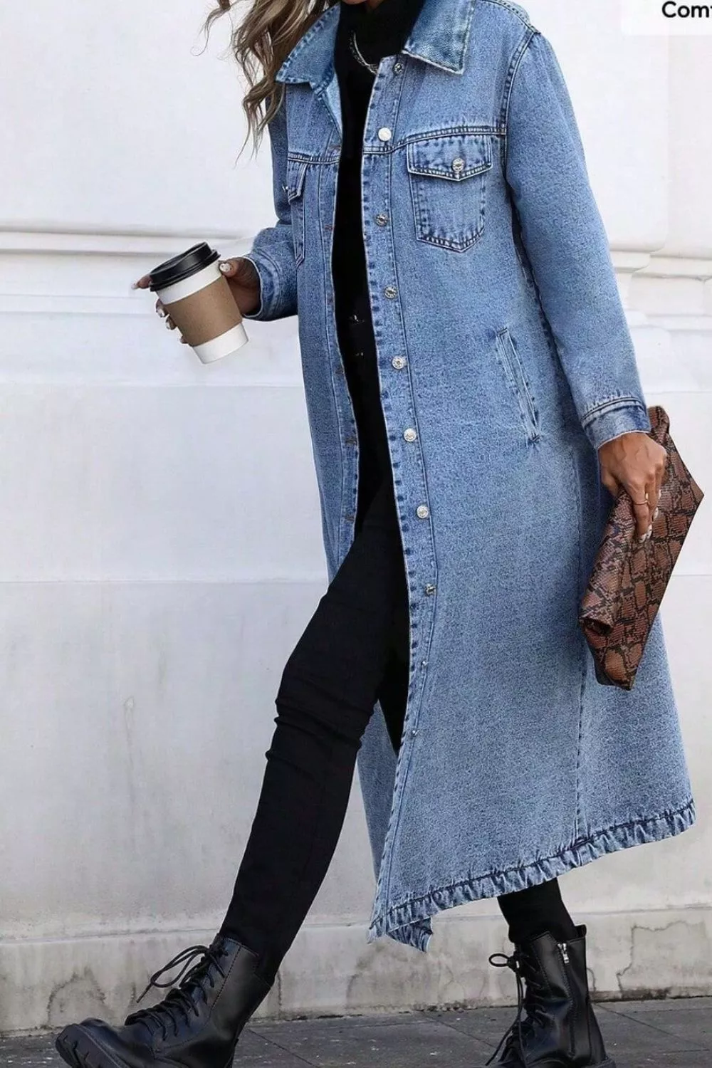 Longline Button-Down Denim Jacket - Image 5