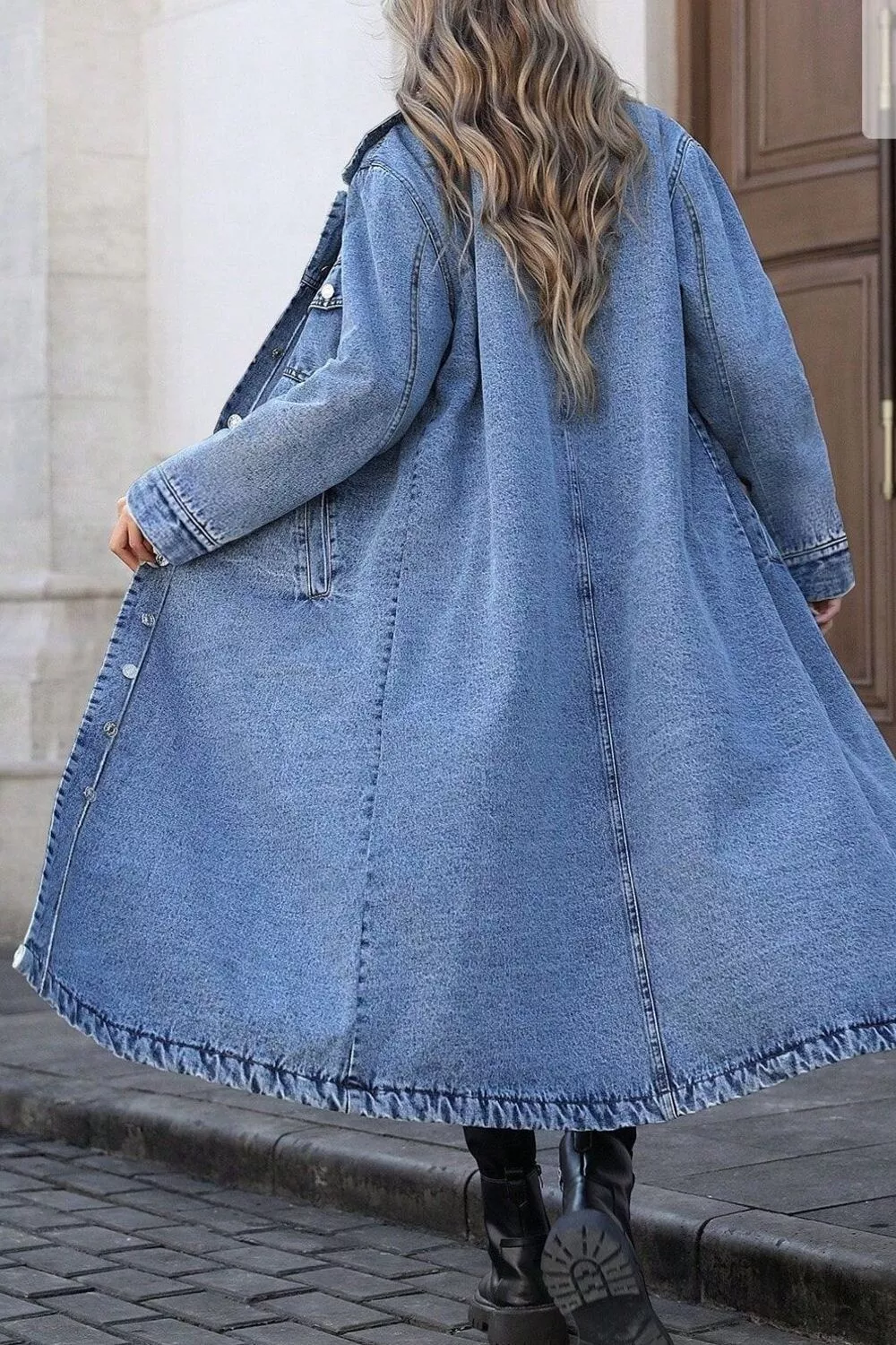 Longline Button-Down Denim Jacket - Image 6