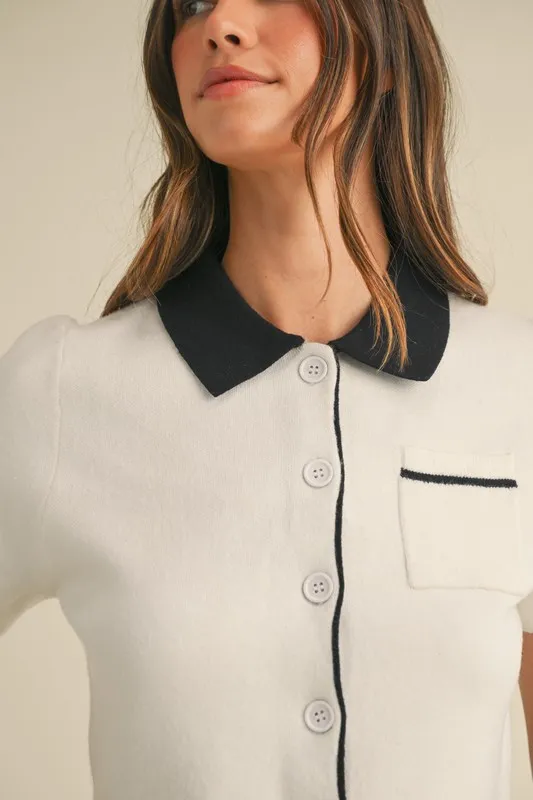 MABLE Button Down Contrast Collared Knit Cardigan - Image 6