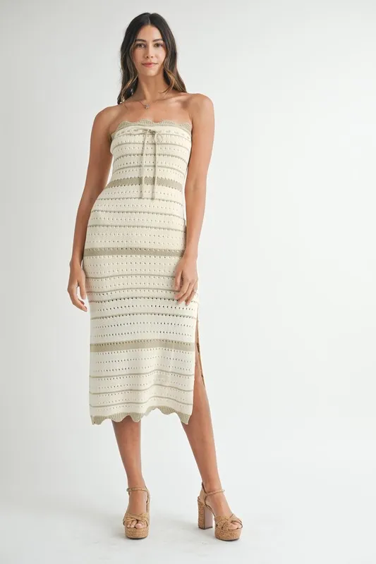 MABLE Contrast Striped Crochet Knit Midi Dress - Image 4